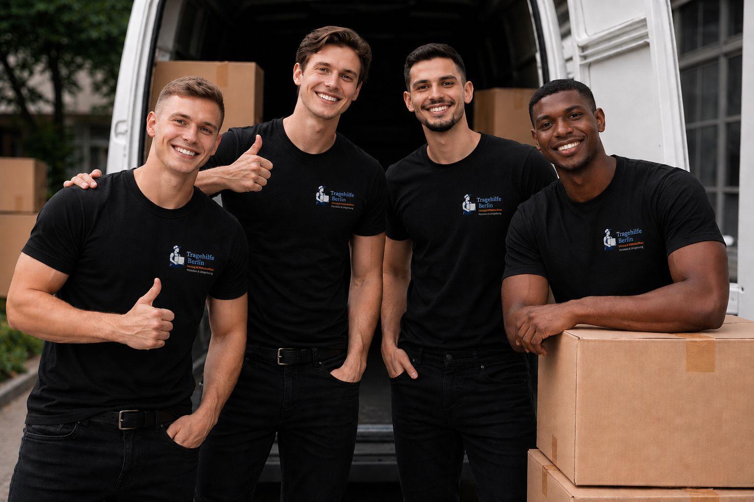 Team von Hand in Hand Berlin trägt gemeinsam eine Couch